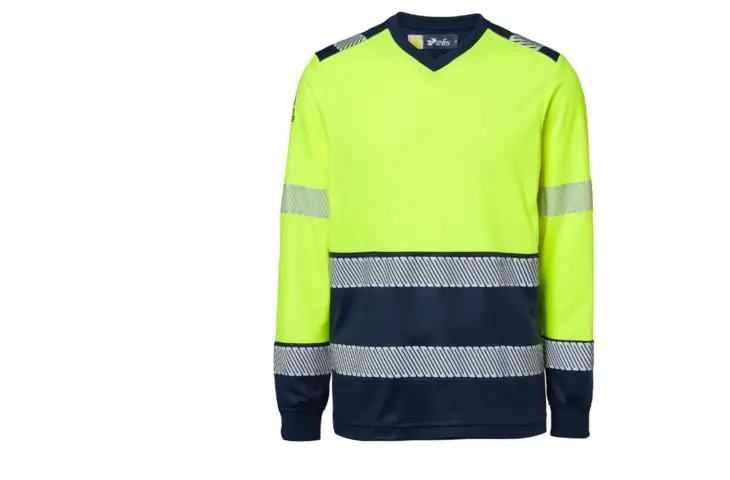 t-shirt HV fluo geel jaune marine manche longue lange mouwen