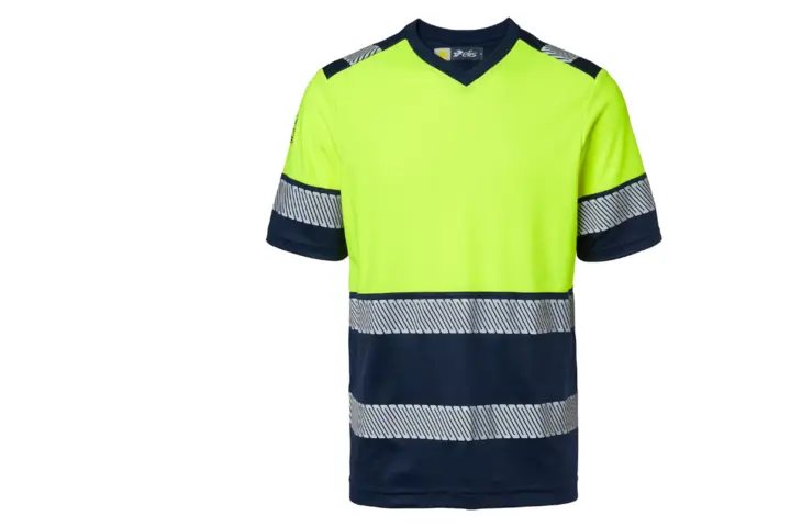 t-shirt HV fluo geel jaune bande retro strepen