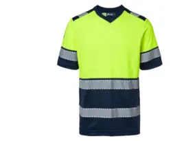 t-shirt HV fluo geel jaune bande retro strepen